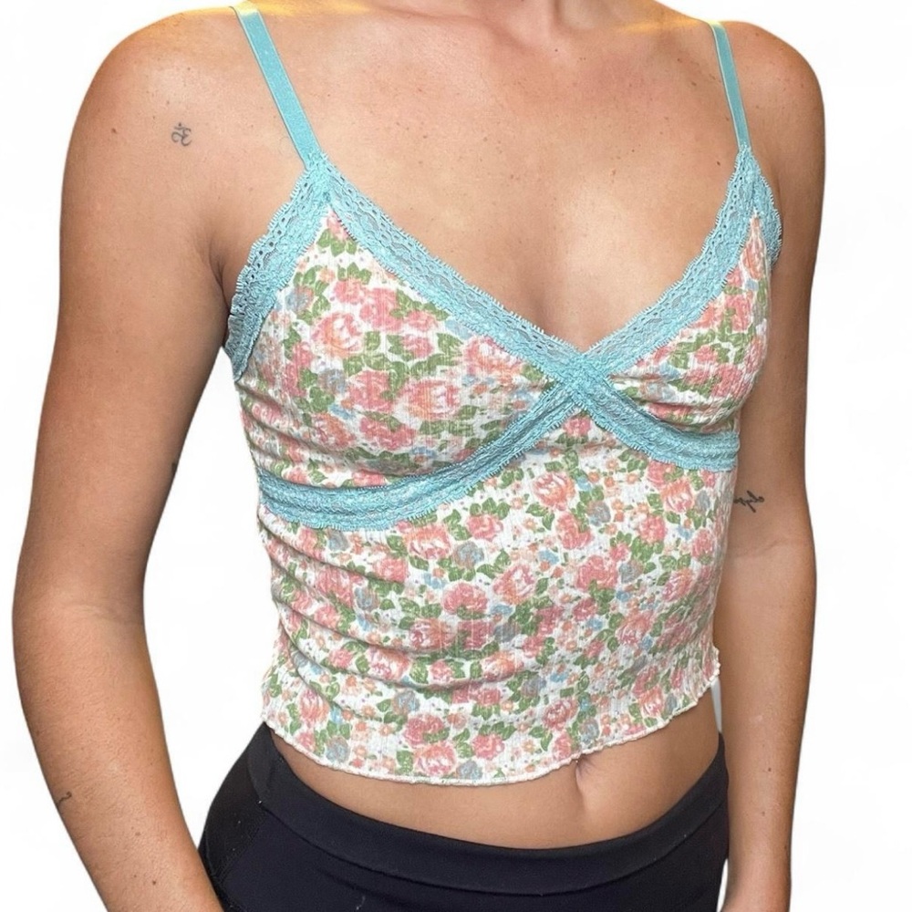 Floral Lace Trim Cami Top
